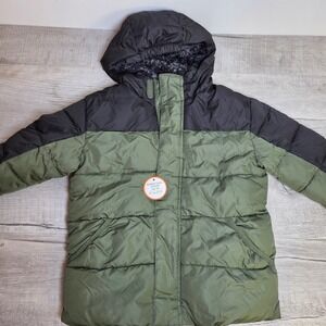 Wonder Nation Boys Green Black Bubble Jacket XS XCH 4 5 Water Resistant Hooded
